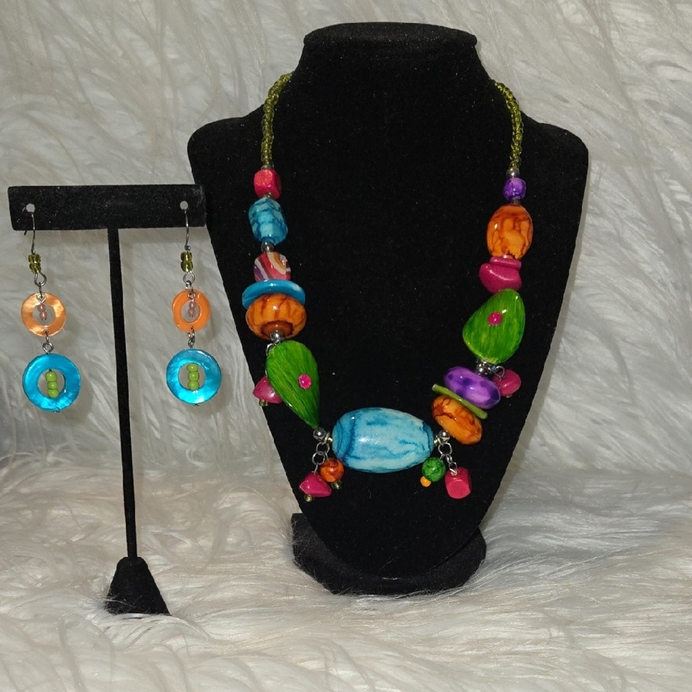 Multicolor Beaded Necklace and Earring Set